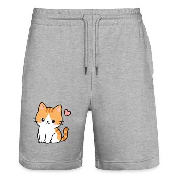 Cute Kawaii Kitten With Pink Heart - Stanley/Stella Trainer Unisex Organic Jogging Shorts - heather grey - Front - Nik (191cm) & Marisol (170cm)
