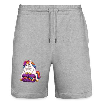 Unicorn Overpacked Suitcase - Stanley/Stella Trainer Unisex Organic Jogging Shorts - heather grey - Front - Nik (191cm) & Marisol (170cm)