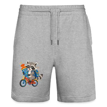 Raton laveur avec cône d’école sur vélo - Short de jogging bio TRAINER Stanley/Stella unisexe - gris chiné - Devant - Nik (191cm) & Marisol (170cm)