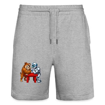Bulldog Arm Wrestling Nervous Robot - Stanley/Stella Trainer Unisex Organic Jogging Shorts - heather grey - Front - Nik (191cm) & Marisol (170cm)