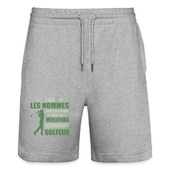 Hommes égaux meilleurs deviennent Golfeurs - Short de jogging bio TRAINER Stanley/Stella unisexe - gris chiné - Devant - Nik (191cm) & Marisol (170cm)