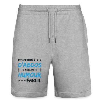 No need for abs with such a humorous body - Stanley/Stella Trainer Unisex Organic Jogging Shorts - heather grey - Front - Nik (191cm) & Marisol (170cm)