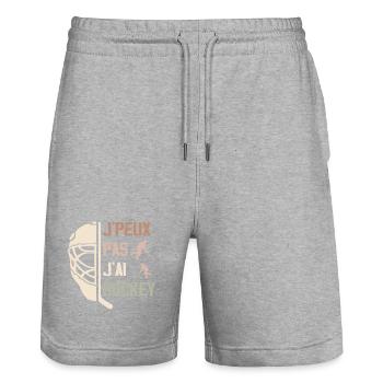J'peux pas j'ai Hockey Idée cadeau hockey - Short de jogging bio TRAINER Stanley/Stella unisexe - gris chiné - Devant - Nik (191cm) & Marisol (170cm)