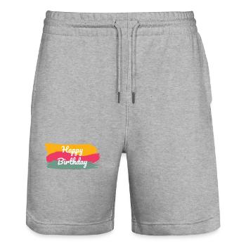 ALLES GUTE ZUM GEBURTSTAG. ALLES GUTE ZUM GEBURTSTAG. JAHRESTAG. - Stanley/Stella Unisex Bio Joggingshorts Trainer  - Grau meliert - Vorne - Nik (191cm) & Marisol (170cm)