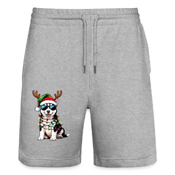 Weihnachts Husky - Stanley/Stella Unisex Bio Joggingshorts Trainer  - Grau meliert - Vorne - Nik (191cm) & Marisol (170cm)