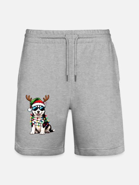 Weihnachts Husky - Stanley/Stella Unisex Bio Joggingshorts Trainer - Grau meliert