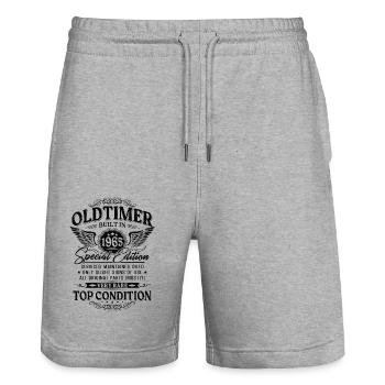 Oldtimer Baujahr 1965 Jahrgang Geburtstag Geschenk - Stanley/Stella Unisex Bio Joggingshorts Trainer  - Grau meliert - Vorne - Nik (191cm) & Marisol (170cm)