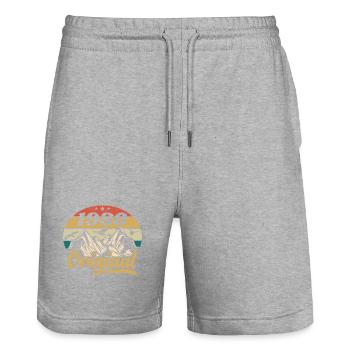 Original 1980 Vintage Geburtstagsgeschenk 1980 - Stanley/Stella Unisex Bio Joggingshorts Trainer  - Grau meliert - Vorne - Nik (191cm) & Marisol (170cm)