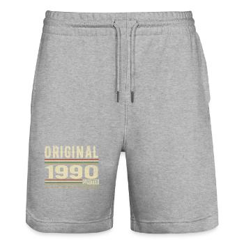 Original 1990 - 1990's Retro Birthday Gift - Stanley/Stella Trainer Unisex Organic Jogging Shorts - heather grey - Front - Nik (191cm) & Marisol (170cm)