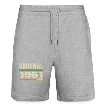 Original 1961 – Retro 1961 Geburtstagsgeschenk - Stanley/Stella Unisex Bio Joggingshorts Trainer  - Grau meliert - Vorne - Nik (191cm) & Marisol (170cm)