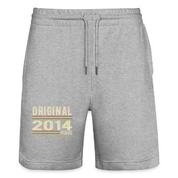 Original 2014 - Retro Birthday Gift 2014 - Stanley/Stella Trainer Unisex Organic Jogging Shorts - heather grey - Front - Nik (191cm) & Marisol (170cm)