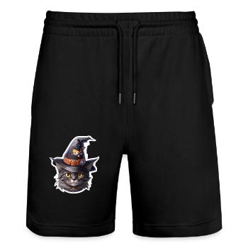 Halloween Katze - Stanley/Stella Unisex Bio Joggingshorts Trainer  - Schwarz - Vorne - Nik (191cm) & Marisol (170cm)