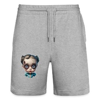 Halloween gruselige Puppe - Stanley/Stella Unisex Bio Joggingshorts Trainer  - Grau meliert - Vorne - Nik (191cm) & Marisol (170cm)