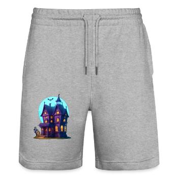 Spooky Villa Halloween - Short de jogging bio TRAINER Stanley/Stella unisexe - gris chiné - Devant - Nik (191cm) & Marisol (170cm)