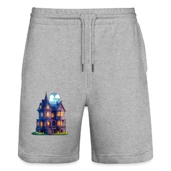 Spooky House - Stanley/Stella Trainer Unisex Organic Jogging Shorts - heather grey - Front - Nik (191cm) & Marisol (170cm)