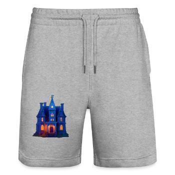 Spooky House Halloween - Stanley/Stella Trainer Unisex Organic Jogging Shorts - heather grey - Front - Nik (191cm) & Marisol (170cm)