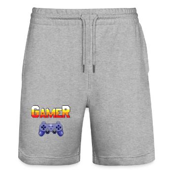Gamer - Video games - Gaming - retro pixel art - Stanley/Stella Trainer Unisex Organic Jogging Shorts - heather grey - Front - Nik (191cm) & Marisol (170cm)