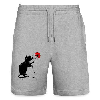 Rat with flower - Stanley/Stella Trainer Unisex Organic Jogging Shorts - heather grey - Front - Nik (191cm) & Marisol (170cm)