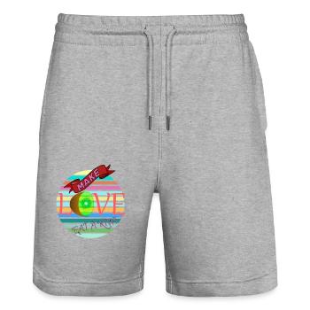 Liebe Freunde Familie Partner Glück Leben Gesund - Stanley/Stella Unisex Bio Joggingshorts Trainer  - Grau meliert - Vorne - Nik (191cm) & Marisol (170cm)