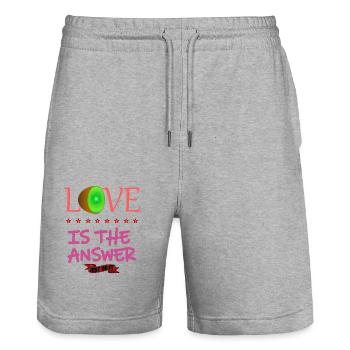 Liebe Freunde Familie Partner Glück Leben Gesund - Stanley/Stella Unisex Bio Joggingshorts Trainer  - Grau meliert - Vorne - Nik (191cm) & Marisol (170cm)
