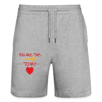 Love, Friends, Family, Partners, Happiness, Life, Fun - Stanley/Stella Trainer Unisex Organic Jogging Shorts - heather grey - Front - Nik (191cm) & Marisol (170cm)