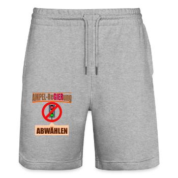 Ampel Regierung Scholz Baerbock Habeck Grüne SPD - Stanley/Stella Unisex Bio Joggingshorts Trainer  - Grau meliert - Vorne - Nik (191cm) & Marisol (170cm)