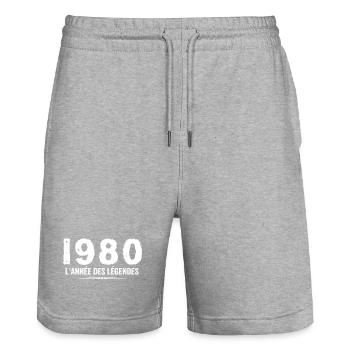 1980 Year of the Legends - 1980 Anniversary Gift - Stanley/Stella Trainer Unisex Organic Jogging Shorts - heather grey - Front - Nik (191cm) & Marisol (170cm)