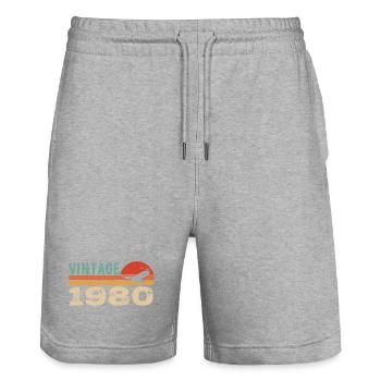 Vintage 1980's Birthday Gift 1980's Retro 1980's - Stanley/Stella Trainer Unisex Organic Jogging Shorts - heather grey - Front - Nik (191cm) & Marisol (170cm)