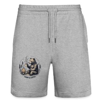 Camping Camper Coffee Campfire Bear Campsite - Stanley/Stella Trainer Unisex Organic Jogging Shorts - heather grey - Front - Nik (191cm) & Marisol (170cm)