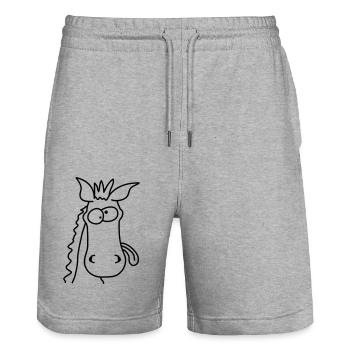 Funny Crazy Comic Horse - Stanley/Stella Trainer Unisex Organic Jogging Shorts - heather grey - Front - Nik (191cm) & Marisol (170cm)