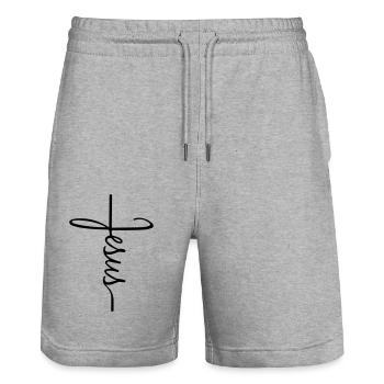 Jesus cross - Stanley/Stella Trainer Unisex Organic Jogging Shorts - heather grey - Front - Nik (191cm) & Marisol (170cm)