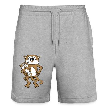 windel schnuller papa aeffchen baby affe suess nie - Stanley/Stella Unisex Bio Joggingshorts Trainer  - Grau meliert - Vorne - Nik (191cm) & Marisol (170cm)