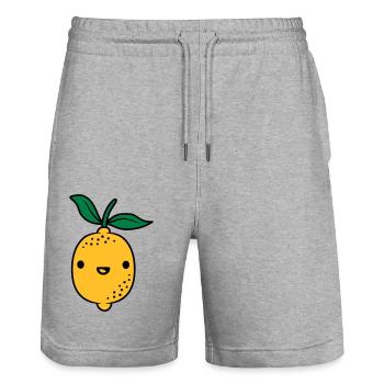 Fruit de citron kawaii - Short de jogging bio TRAINER Stanley/Stella unisexe - gris chiné - Devant - Nik (191cm) & Marisol (170cm)
