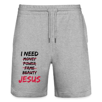 I need Jesus - Stanley/Stella Trainer Unisex Organic Jogging Shorts - heather grey - Front - Nik (191cm) & Marisol (170cm)