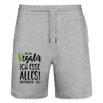 Ich bin Vegaler - Ich esse alles - Hauptsache viel - Stanley/Stella Unisex Bio Joggingshorts Trainer  - Grau meliert - Vorne - Nik (191cm) & Marisol (170cm)