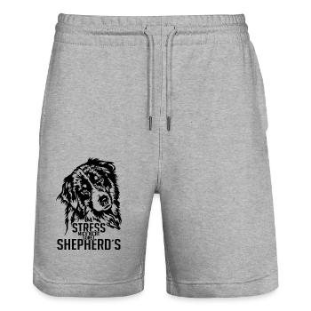 AUSTRALIAN SHEPHERD stress mich nicht Wilsigns - Stanley/Stella Unisex Bio Joggingshorts Trainer  - Grau meliert - Vorne - Nik (191cm) & Marisol (170cm)