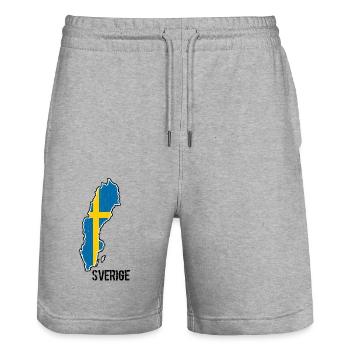 Sweden Flag Outline Souvenir - Stanley/Stella Trainer Unisex Organic Jogging Shorts - heather grey - Front - Nik (191cm) & Marisol (170cm)