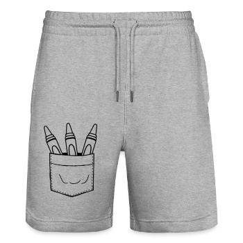 Emportez des crayons de cire avec vous sur la poche de poitrine - Short de jogging bio TRAINER Stanley/Stella unisexe - gris chiné - Devant - Nik (191cm) & Marisol (170cm)