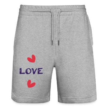 JUST MARRIED. bachelorette party. SAINT VALENTINE. COUPLE - Stanley/Stella Trainer Unisex Organic Jogging Shorts - heather grey - Front - Nik (191cm) & Marisol (170cm)