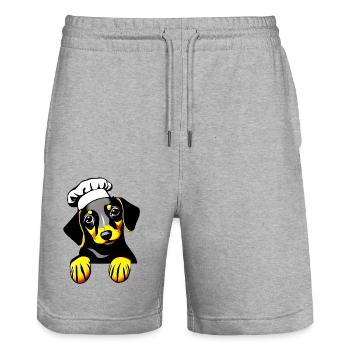 Teckel Chiens Restaurateur Chien Teckel Chiot Cuisine - Short de jogging bio TRAINER Stanley/Stella unisexe - gris chiné - Devant - Nik (191cm) & Marisol (170cm)