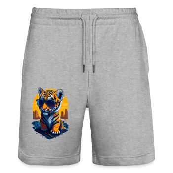 Mignon bébé tigre - Short de jogging bio TRAINER Stanley/Stella unisexe - gris chiné - Devant - Nik (191cm) & Marisol (170cm)