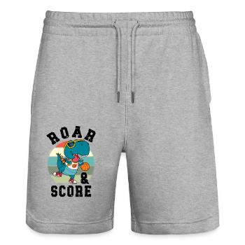 Basketball Dino T-Rex Spieler Sport Comic Cartoon - Stanley/Stella Unisex Bio Joggingshorts Trainer  - Grau meliert - Vorne - Nik (191cm) & Marisol (170cm)