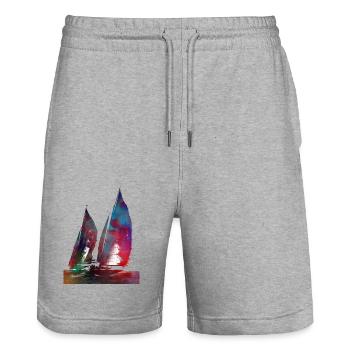 Segelsport Kunst #sailing - Stanley/Stella Unisex Bio Joggingshorts Trainer  - Grau meliert - Vorne - Nik (191cm) & Marisol (170cm)