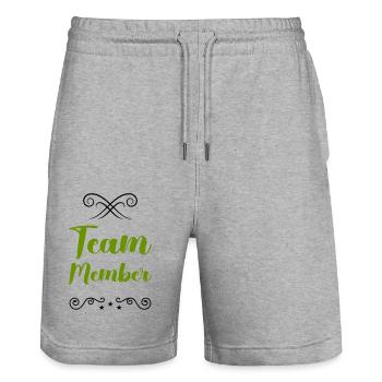 Team Member - Stanley/Stella Trainer Unisex Organic Jogging Shorts - heather grey - Front - Nik (191cm) & Marisol (170cm)