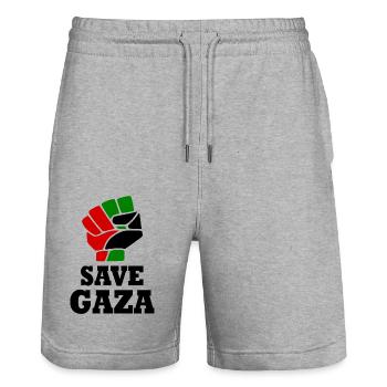 Save gaza - Stanley/Stella Trainer Unisex Organic Jogging Shorts - heather grey - Front - Nik (191cm) & Marisol (170cm)