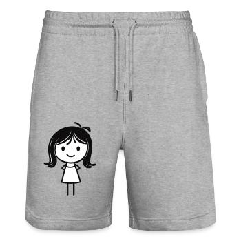 Strichmännchen Girl Mädchen Strichzeichnung - Stanley/Stella Unisex Bio Joggingshorts Trainer  - Grau meliert - Vorne - Nik (191cm) & Marisol (170cm)