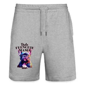 Beste Frenchie Mama Ever - Französische Bulldogge - Stanley/Stella Unisex Bio Joggingshorts Trainer  - Grau meliert - Vorne - Nik (191cm) & Marisol (170cm)