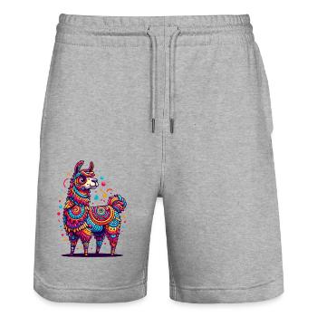 CONFETTIS DE PINATA D’ALPAGA BULLES ARC-EN-CIEL PANACHÉES - Short de jogging bio TRAINER Stanley/Stella unisexe - gris chiné - Devant - Nik (191cm) & Marisol (170cm)