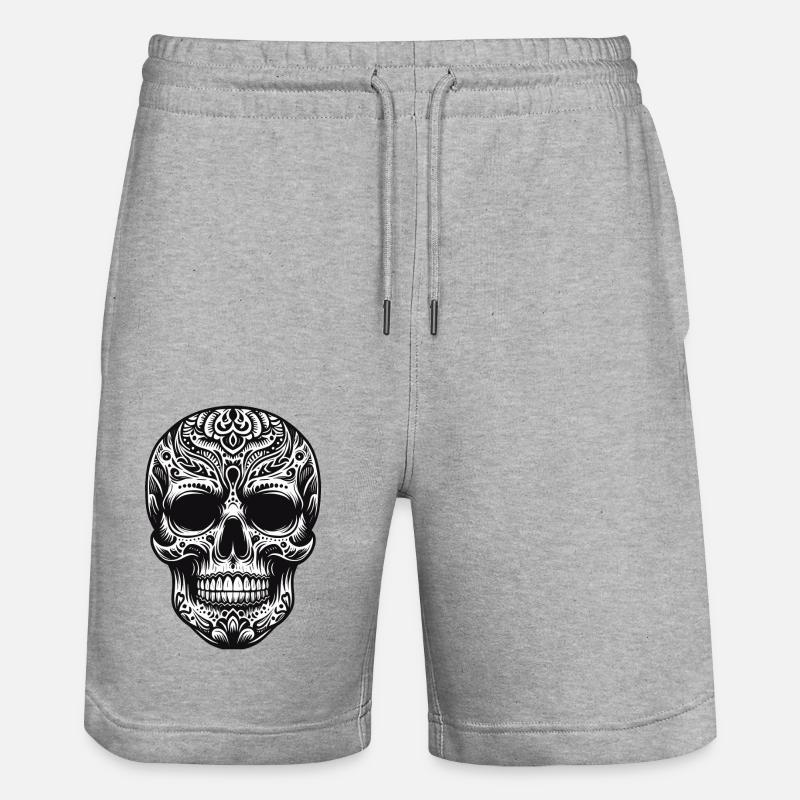 Motif de crâne noir blanc - Short de jogging bio TRAINER Stanley/Stella unisexe - gris chiné