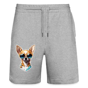Chihuahua / small dog / animal / tiny / breed - Stanley/Stella Trainer Unisex Organic Jogging Shorts - heather grey - Front - Nik (191cm) & Marisol (170cm)